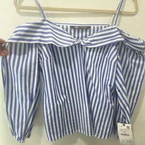 Zara Navy and White Striped Blouse